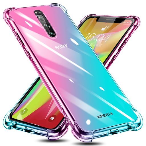 乐天商城 - Xperia1ケースクリアTPUグラデーション色SO-03LSOV40ケース耐衝撃ソニーエクスペリア1カバー透明一体型落下防止防塵変形防止ソニーカバーピンク/緑W-CSZH-7-04