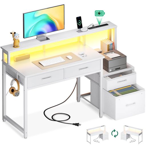AODKパソコンデスクゲーミングデスク引き出し&コンセント付き幅120cm机pcデスク勉強机gamingdeskLED&モ..