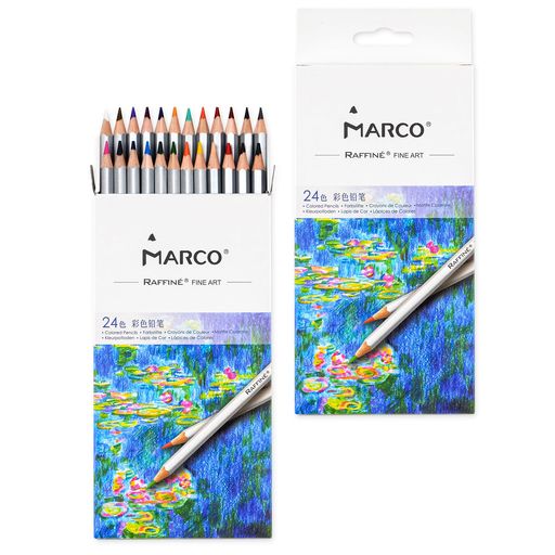MARCO 油性色鉛筆 24色 滑らかな描き心地 鮮やかな発色 重ね塗り可能 小学生・美術...