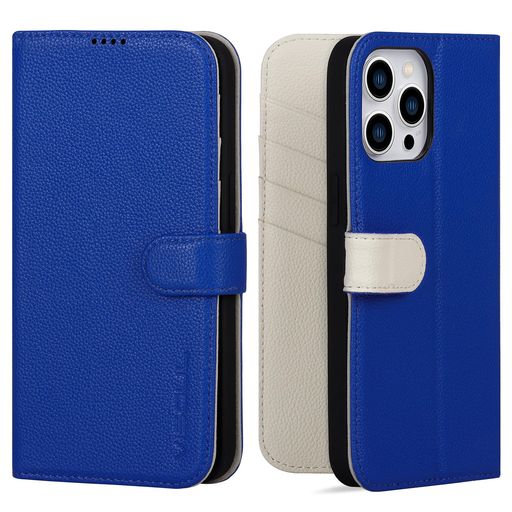 Rakuten - VISOULiPhone15ProMax対応ケース手帳型本革レザー全面保護マグネット式カード収納多機能アイフォン15ProMaxケース横置きスタンド機能付き手帳型6.7インチ対応アイホン15ProMaxブルー