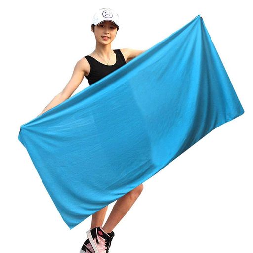 冷却タオル大判150x80cmスカイブルーひんやりクールタオル大きいサイズ超冷感涼しいアイスたおる冷たい..