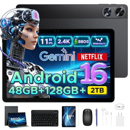 P11PRO Android16 11インチ 大画面 タブレット Gemini AI機能 8コア CPU 48GB RAM+128GB ROM+2TB拡張可 FHD+解像度 90Hz高リフレッシュレート 8800mAh大容量バッテリー Widevine