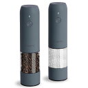 電動ペッパーミル、USB充電式自動塩こしょう挽き器-胡椒ミル、粗さ調節可能、LEDライト付き、リフィル可能(2個セット、ブルーグレー)