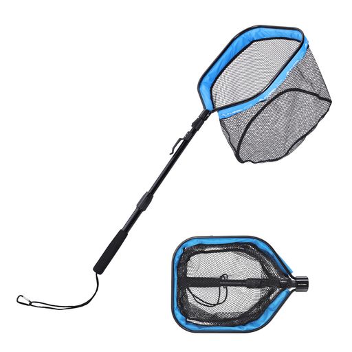 FLISSA玉網ランディングネット伸縮式折りたたみ式タモ網釣り網フィッシングネットラバーネット調節可能..