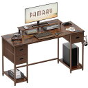 PAMRAY デスク 幅138CM×奥行50CM パソコンデスク モニター台付き 机 PCデスク 在宅ワークデスク 引き出し付き 組立簡単 ラック付き 勉強机 ビンテージ(3)