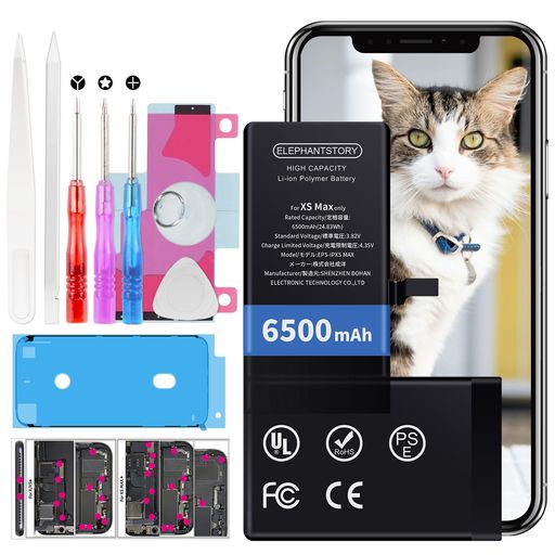 ElephantStoryForiPhoneXSMaxバッテリー交換用6500mAh大容量iPhoneXSMax専用バッテリー交換用キット標準工具セット互換PSE準拠日本語説明書付き