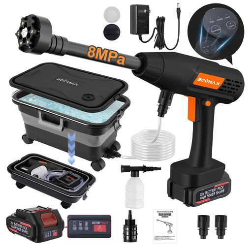 2025初登場·技術更新Boomax高圧洗浄機22L折り畳みバケツ付きコードレス高圧洗浄機USB充電式水道接続不..