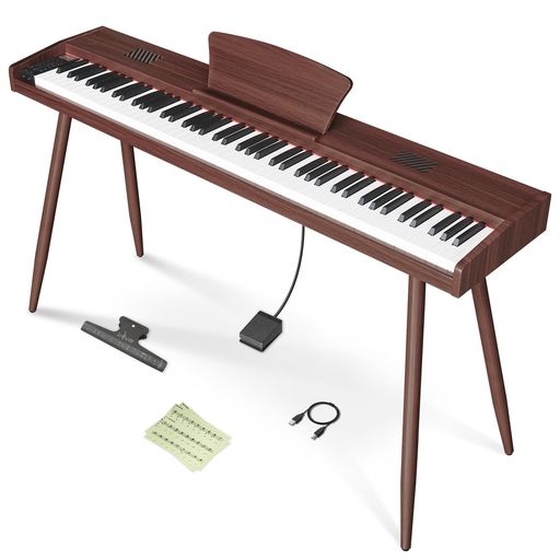 【Longeyeの最新作、MOODシリーズ木製電子ピアノが登場】家具調MOOD電子ピアノは木製一体型スタンドを特徴とし、美しいデザインと優れた音楽性を融合させました。部屋のインテリアと一体化し、お部屋に絶妙なアクセントを加えます。 バランスのよいセミウェイト鍵盤が搭載され、バランスの取れたものはかなり優秀!さらに、10Wスピーカーユニットが2つ内蔵され、木製の本体によってより豊かな、リアルな鍵盤音を出力できます。これにより、より良い練習とパフォーマンス体験が得られます。【MIDI機能対応】MIDI機能にも対応しており、iPadやiPhoneなどのiOS搭載デバイスとの連動が可能で、たくさんのピアノアプリが楽しめます。 鍵盤を弾く強さによる音の強弱を表現できる指力感知機能も搭載しており、入門モデルでもグランドピアノに近い弾き心地を実現しています。【機能たっぷり】移調機能、自動伴奏機能、テンポ調節、メトロノームなどのいろんな機能が対応可能で、更に380種類音色、128種類リズム、80デモ曲を内蔵しています。