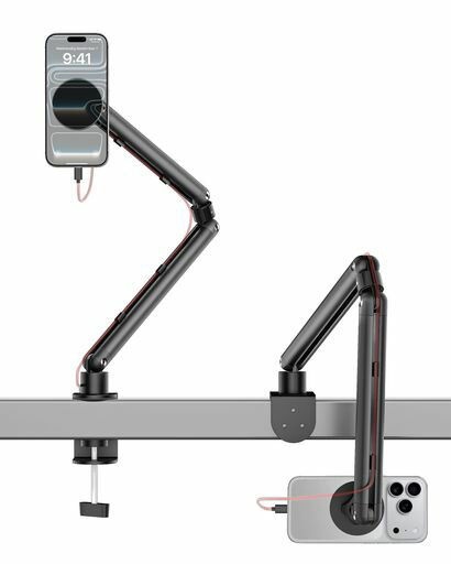 KUUVANスマホアームマグセーフスタンドMagSafe対応アルミ製7関節寝ながら360度回転広範囲可動俯瞰撮影ケーブルガイド折りたたみiPhone17/16/15/14/13/12/Air&Pixel10対応(2)