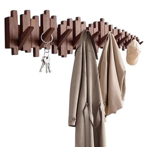 BAOYOUNI壁掛けフックウォールハンガーウォールフックコートラック洋服掛け帽子掛けピアノ鍵盤デザインインテリア引っ込み式玄関フック壁掛け収納(ブラウン12連...