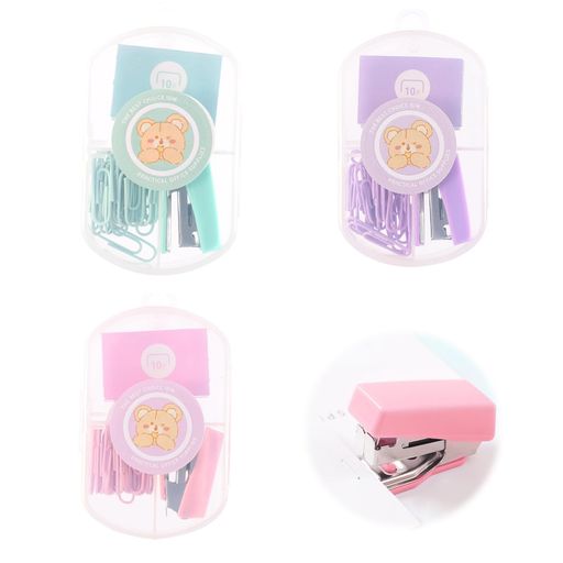 EsiFareミニホッチキス携帯用3箱セットホッチキス小型コンパクト予備ホチキス針600本回形針60枚付きホチキス10号収納ボックス付きかわいい事務用品学生用出...