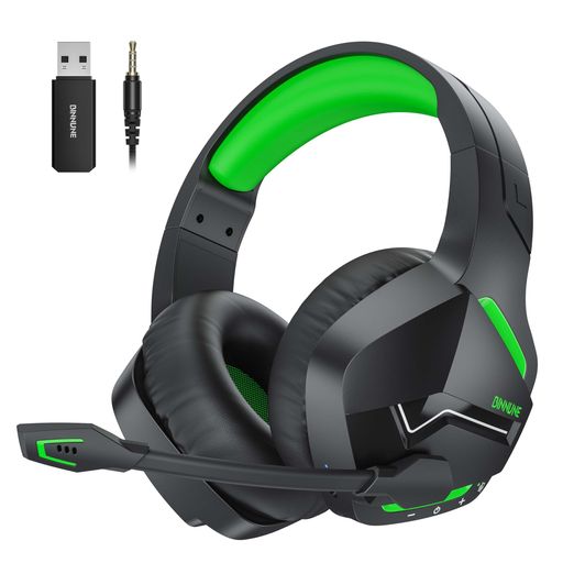 BINNUNE ワイヤレス ゲーミング ヘッドセット マイク付き 120時間連続使用可能【2.4Gドングル/BLUETOOTH 5.3/3.5MM 3WAY接続】2.4GHZ低遅延 ワイヤレスヘッドセット ノイズキャンセリングマイク付き ミュート可能