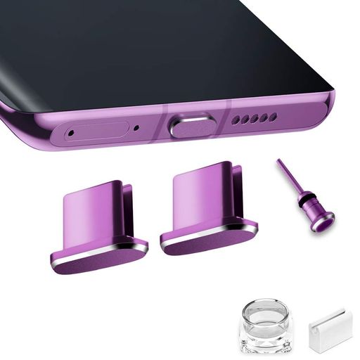 VIWIEU USB TYPE C キャップ コネクタ防塵保護カバー、 携帯タイプC ポート充電穴端子防塵プラグ 精密アルミ製で が 超耐久 SIMカード取り出す 防塵 防砂 防水 タブレット/スマホ対応 (2個 紫) 紛失防止ホルダーとケース付き