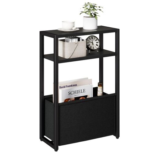 IBUYKEスリムサイドテーブル布袋付き収納棚付き幅43x奥行18x高さ65cm3段ベッド横マガジンラック小型ラ..