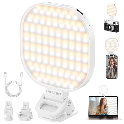 YAOULIGHTS自撮りライトスマホライトクリップライト撮影用ライトLEDビデオライト3色モード色温度3000K-6500Kカメラライト補助照明高輝度LEDライト小型ビデオライト配信用ライトクリップ付きUS…