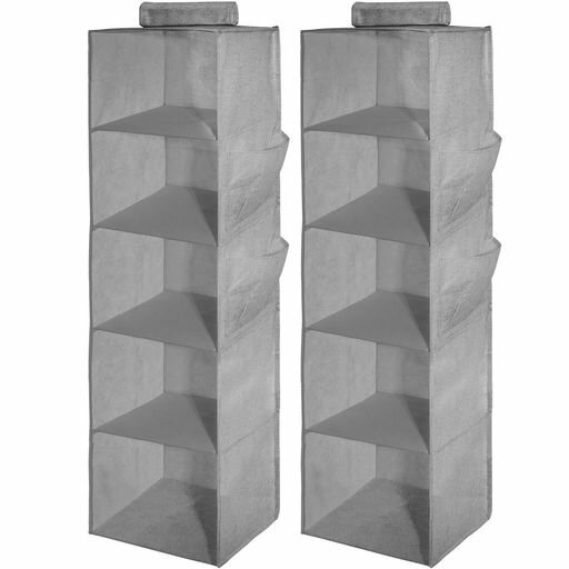 YRCBEHFU吊り下げ収納クローゼット収納吊り下げ5段【強化PPボード帽子鞄衣類ラック収納/旅行/出張大容量取付簡単折り畳み式2件(グレー、2#5段)