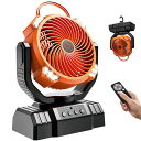 キャンプ扇風機10000mAh充電式ファン小型アウトドアfanポータブルコードレス4段階風力3段階LEDライト付き1-6時間タイマー90°自動首振り360°手動調整吊り下げ低騒音58dB以下TYPE-C充電ポート(2)