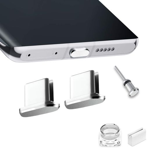 VIWIEU USB TYPE C キャップ コネクタ防塵保護カバー、 携帯タイプC ポート充電穴端子防塵プラグ 精密アルミ製で が 超耐久 SIMカード取り出す 防塵 防砂 防水 タブレット/スマホ対応 (2個 銀) 紛失防止 ワイヤレス充電に対応