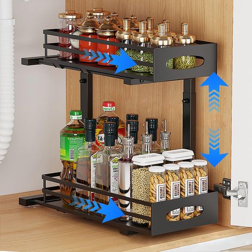 SIUSAシンク下収納スライド式洗面所収納2段引き出し式キッチン収納シンク下収納ラック幅20cm洗面台下調..