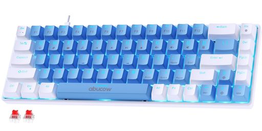 ABUCOWアブカウ68キーのメカニカルゲーミングキーボード、ブルーバックライトとライトブルーの白いキーキャップ付き-レッドスイッチを使用して、PCおよびMACでのプレミアムなタイピング…