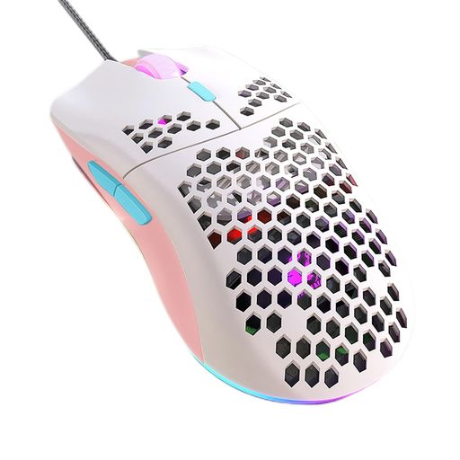 A.JAZZ M1 有線ゲーミングマウス 65Gハニカムシェル軽量マウス 6400 DPI 6ボタンプログラマブルUSBゲーミングマウス 6色RGB 高精度センサー 持ち運びに便利 DIY PCゲーマーとXBOXとPS4ユーザー用 チャコバージョン