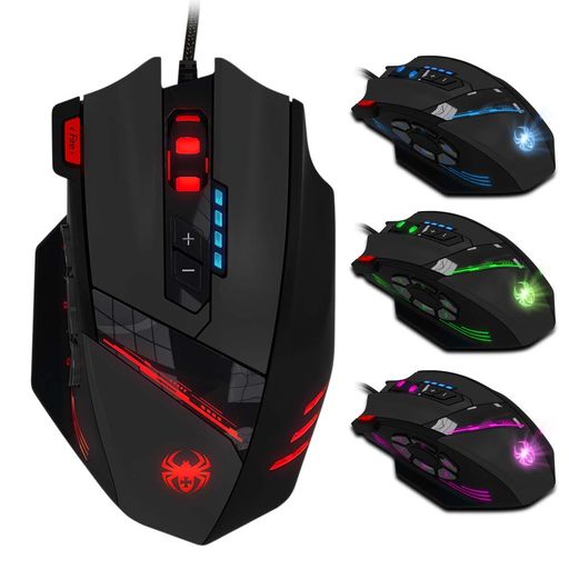 WSCOFICEY C-12有線USBオプティカルゲームマウス12個のプログラム可能なボタンコンピュータゲームマウス4個の調整可能なDPI 7 LEDライト
