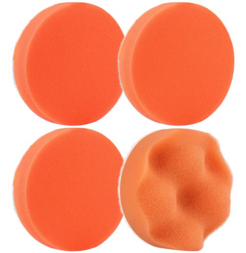 IROKCAKPTスポンジバフ125mmポリッシャーバフ車磨き用仕上げ研磨スポンジマジックテープ超細粒子の柔らかウレタン曲面研磨アダプター(3個平面+1個波形)