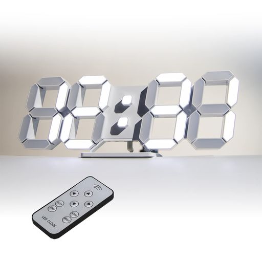 KOSUMOSUデジタル時計LED壁掛け置き時計明るさ自動感応3DLEDCLOCK目覚まし時計10インチリモコン付きナイトランプ年/月/日温度表示白色のキッチン時計(ACアダプター付属無し)ACD-210W