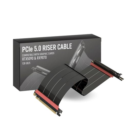 LINKUP - AVA5 PCIE 5.0 ライザーケーブル | RTX5090 RX9070 GPUに対応 | x16 128GB/s速度 | PCIe 4.0 & WRX80/WRX90Eと互換性あり | 左角 ブラック 50cm(全長 54cm)
