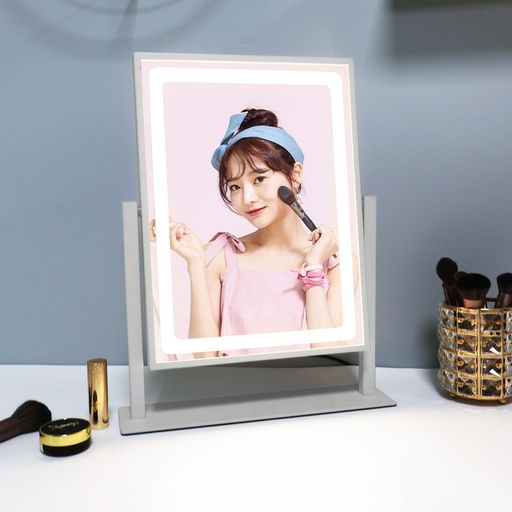 AMZTOLIFE 女優ミラー LEDライト付き ハリウッドミラー 10倍拡大鏡 3色調節 無段階調光 360度回転 タッチ式 化粧鏡 自然光再現 高色彩還元 電源コード式 鏡 卓上 (ミラーサイズ:35*26CM)
