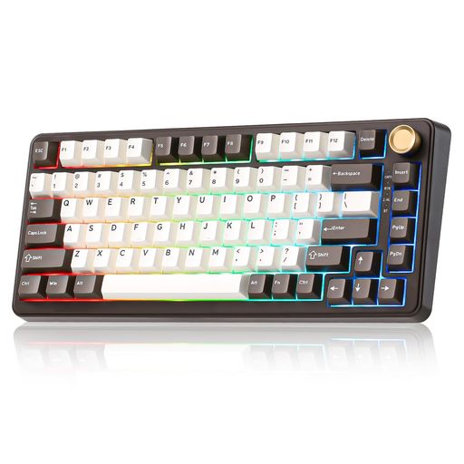 YUNZII B75 PRO 75% ガスケットゲーミングキーボード 無線メカニカルキーボード BT/2.4G/有線 ワイヤレス ホットスワップ 搭載 RGB ノブ付きカスタムキーボード Mac/Win用 技適認証取得 (コーヒーブ…