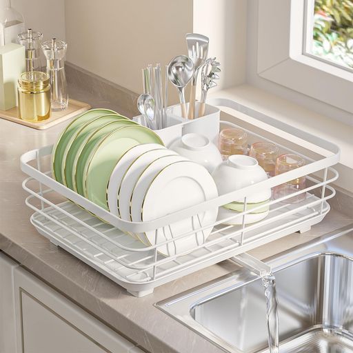 HASONA水切りラック横置き水切りかご食器乾燥ラック自動排水大容量錆びないキッチン収納水が流れる皿立..