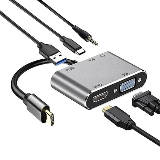USB Cnu USB C TO HDMI VGA 5-IN-1 TYPE C HDMI+VGA+3.5MMI[fBIϊA_v^ TYPE CnuyHDMI+VGA+100W}PD[d+USB3.0|[g+3.5MMI[fBIzݒsv ݑΖ