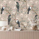 VEELIKE壁紙シールリメイクシート花鳥柄クロス和風ベージュ44.5x300CM防水耐熱シールタイプ壁紙シートカッティングシート襖紙ふすま紙ウォールステッカー...