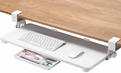 ETHU後付けキーボードスライダーキーボードトレイ引き出し付き文具収納天板2枚接ぎクランク式ペンケー..