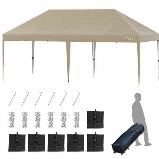 CYFIEタープテント6mワンタッチタープ網戸付き3段階調節UVカット高耐水遮光遮熱ローラー付収納袋アウト..