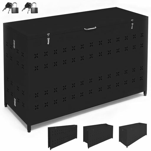 PakOneゴミ箱屋外ゴミステションごみ収集ボックス330L大型大容量折り畳みデザイン簡単組立カラス除け野良猫対策ごみ集積所ふた付きごみ収集ボックス多用途収納ボックス2本の鍵付き日本…