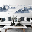 SMAOSTORE(また)ウォールステッカー中国スタイルサンセット水墨画山水画鳥ボート風景おしゃれモノトーンリビングルーム寝室部屋ステッカー背景の壁防水はがせるウォールシール壁紙シール