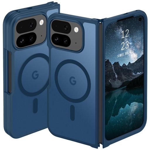 DOMAVER Goole Pixel 10 Pro Fold ケース マグネット搭載 MagSafe対応 半透明 マット仕上げ PC+TPU 手触り良い 米軍MIL規格耐衝撃 レンズ保護 指紋防止 黄ばみ防止 家 通勤用 8.0インチ ネイビーブルー