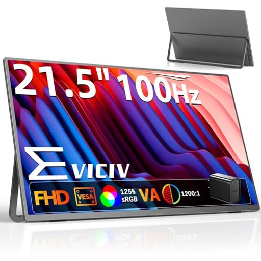 EVICIV モバイルモニター 21.5インチ 100Hz FHD 【非光沢 VAパネル】 大画面 モバイルディスプレイ 自立型 スタンド付き USB-C給電 1200:1 125% sRGB 300nit輝度 HDR 薄型 サブモニター 壁掛け