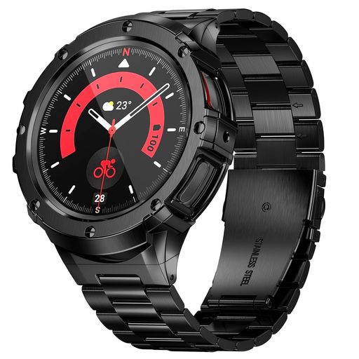 [MioHHR]金属ケースバンド互換性三星GalxyWatch4/5/6バンド44mm、ステンレス鋼プロテクターカバーストラップ男性用(ブラック)(2)