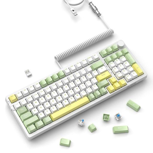 AJAZZ AK992メカニカルキーボード ワイヤレス/BLUETOOTH/2.4G/有線TYPE-C ゲーミングキーボード 無線 青軸 ホットスワップ対応 着脱式ケーブル PBTキーキャップ ボリューム ノブ 99 キー RGBバックライト