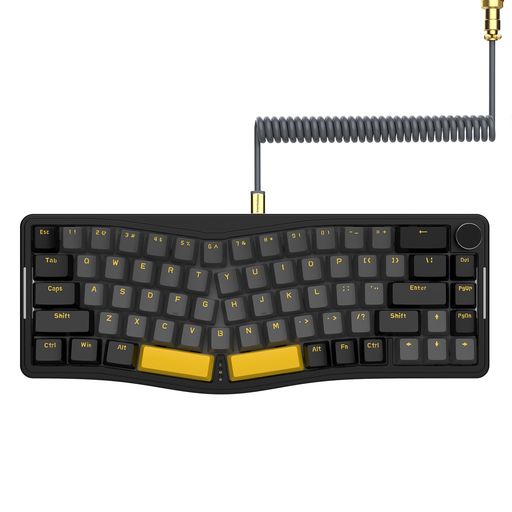 AKS068ゲーミングキーボードアアリスレイアウト有線65%68キー茶軸ホットスワップ可能エルゴノミクスVIAプログラム可能RGBバックライト搭載メカニカルキーボードUSBType-C