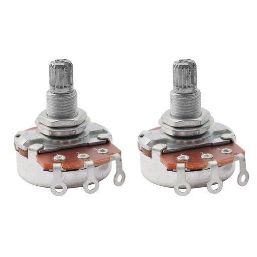 ギター/ベース用 金属合金製 ミリ規格;フルサイズ;18mmスプリットシャフト;直径6mmのローレットシャフト 250KΩ、Bカーブ パッケージ内容:2個