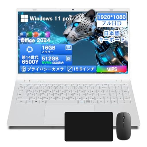 Dobios 軽量ノートパソコン Office 2024搭載 Win11Pro 15.6インチ 1920x1080 IPS液晶 WEBカメラ 薄型ノートPC 第14世代 6500Y 【N5095とAMD 3020eより速い】 Wi-Fi5 ラップトップ