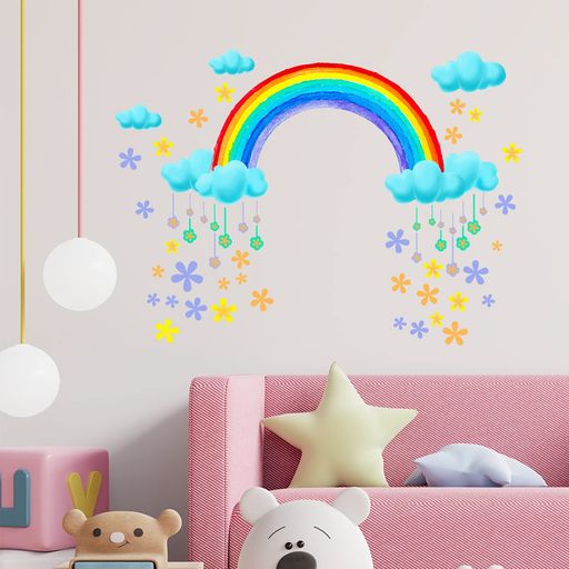 Condessacity ウォールステッカー 花 虹 雲 かわいい 子供部屋 幼稚園 保育園 壁シール こども部屋 ルームすてっかー 絵画風 wall sticker decoration 剥がせる 反復可能 シール壁紙