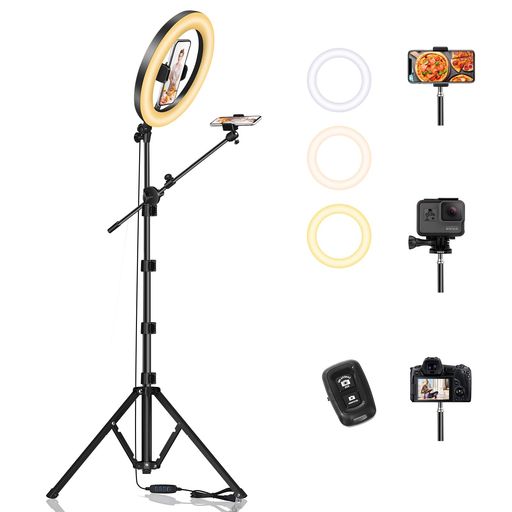 ✨【2024年最新・三脚式俯瞰撮影ライト】リングライトは俯瞰撮影のロングアームが装備されてスマホを固定できます。更に撮影ライトの中心にスマホを固定できます。ロングアームで近距離で影を作らずに料理、絵画、手工芸などの細かい作業が可能です。真上...