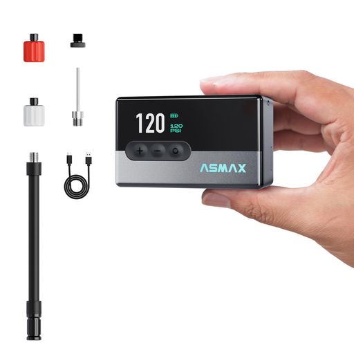 【ポケットに入る超小型電動ポンプ】本体サイズは約7.6x4.6x3.5cm、重量はわずか123g。ジャージのバックポケットやサドルバッグにすっきり収まり、ロードバイクでの通勤、ロングライド、旅行時の携帯用空気入れとして活躍します。 【最大120PSI・スピーディーに補充】最大空気圧120PSI、最大吐出量14L/minに対応。ライド前の空気圧調整から走行中のパンク修理後の充填まで、手動ポンプより少ない負担でスムーズに空気を補充できます。 【空気圧を設定して自動停止】画面で現在の空気圧と設定値を確認可能。希望する空気圧を設定してスタートすると、設定値に到達した時点で自動停止します。空気の入れすぎを防ぎ、初心者でも簡単に空気圧を管理できます。 【デジタル表示&amp;自動停止機能】 LEDデュアルスクリーンでリアルタイムに空気圧とバッテリー残量を表示。設定した空気圧に到達すると自動で停止し、過充填を防止。高精度センサー(プラスマイナス1PSI以内)搭載で、初心者でも安心して使えます。 【USB-C充電・コードレスで使用可能】500mAhバッテリーを内蔵し、USB-C充電に対応。
