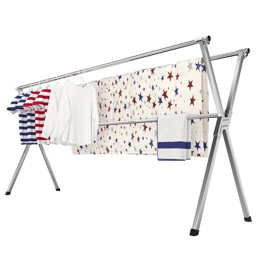 SOLVESTIS物干しラック、屋内外兼用の頑丈な折りたたみ式ランドリーラック、伸縮可能(128〜200cm)、ステンレス製布団干しスタンド、省スペース設計、折...