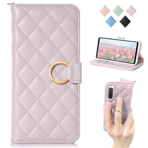 乐天商城 - MAGICASE適用Xperia10Vケース手帳型チェック柄刺繍人気リング付きスマホカバーSO-52D/SOG11横置き機能エクスペリア105女性おしゃれ財布付きカード収納高級PUレザー手作(Xperia